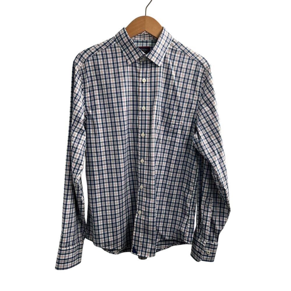 Untuckit Slimfit  Men's Nylon/Elastane Pink, Blue, White Plaid Shirt Size Medium